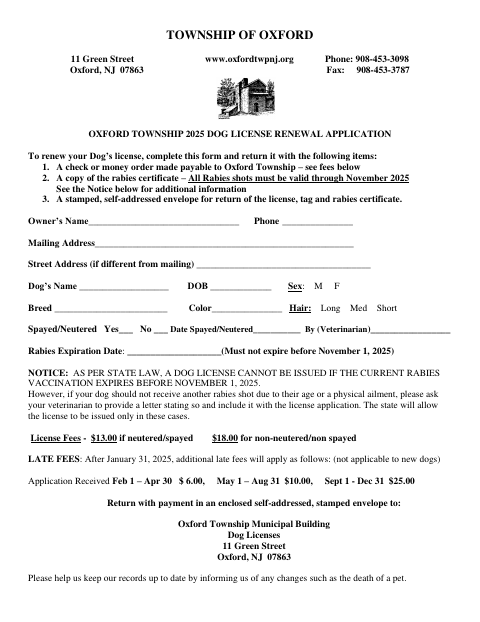 First page of the Dog License Renewal Application