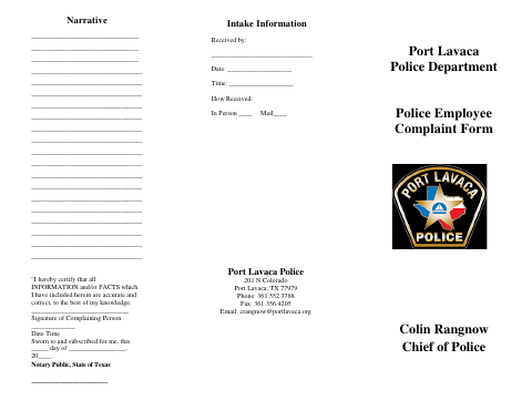 First page of the Police Employee Complaint Form