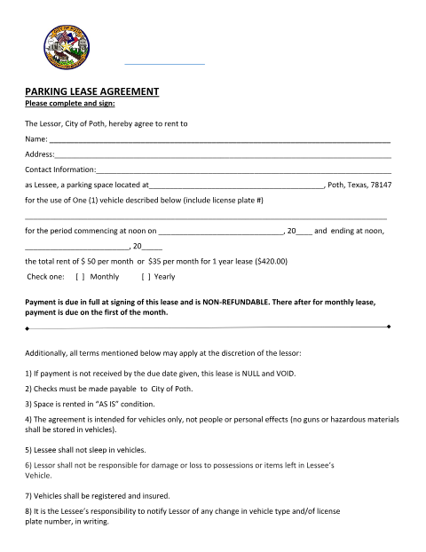 First page of the Parking Lease Agreement