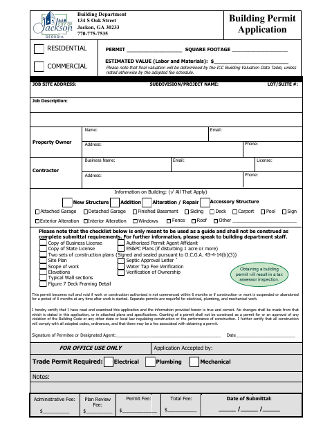 First page of the Building Permit Application