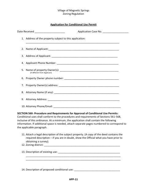 First page of the Application for Conditional Use Permit