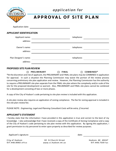First page of the Site Plan Application