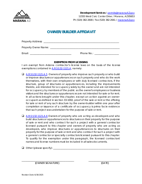 First page of the Owner/Builder Affidavit