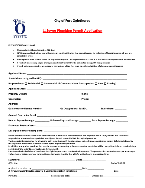 First page of the Sewer Plumbing Permit Application