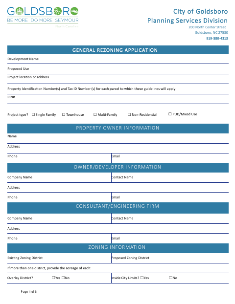 First page of the General Rezoning Application
