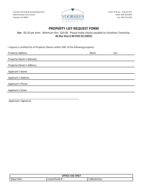 First page of the Property List Request Form