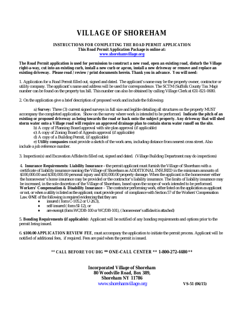 First page of the Road Permit Application Package