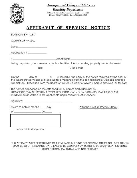 First page of the Affidavit of Serving Notice