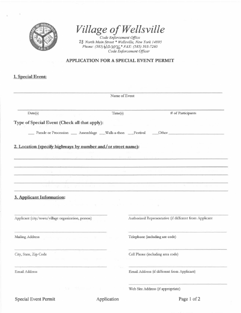 First page of the Special Event Permit Application