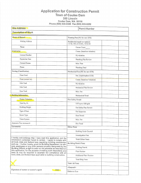 First page of the East Side (Reservation) Building Permit Application