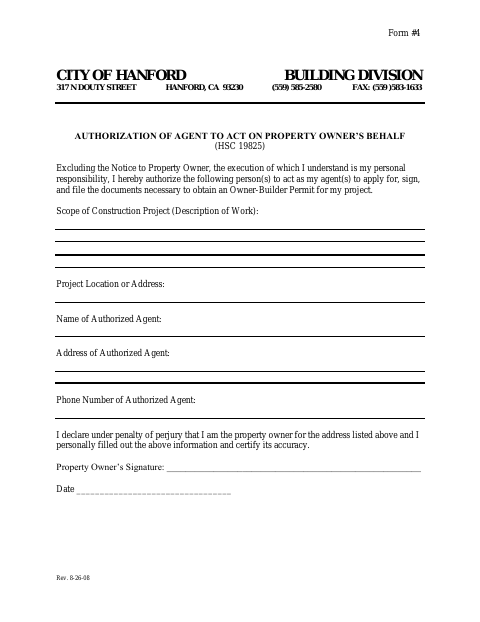 First page of the Authorization of Agent to Act on Property Owner’s Behalf