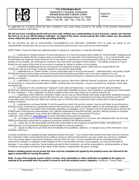 First page of the Owner-Builder Verification Form