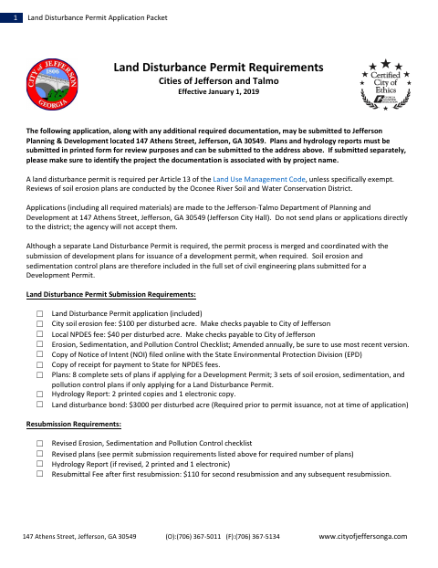 First page of the Land Disturbance Permit Application