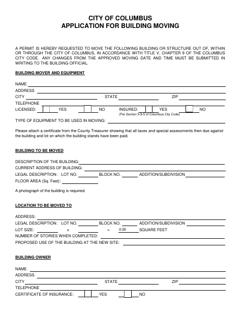 First page of the Building Moving Permit Application