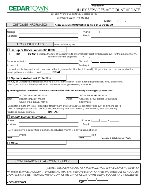 First page of the Utility Services Account Update