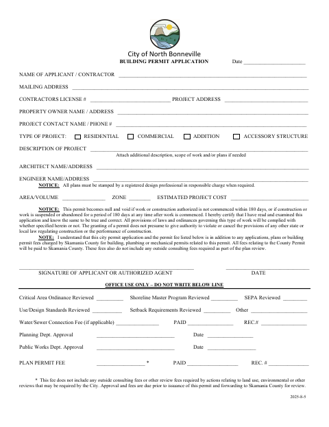 First page of the Building Permit Application