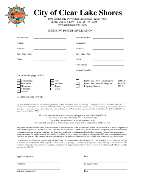 First page of the Plumbing Permit Application