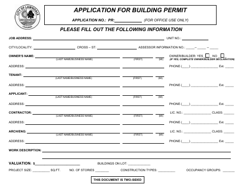 First page of the Application for Building Permit