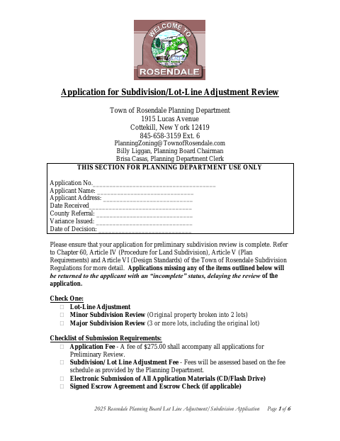 First page of the Lot Line Adjustment/Subdivision Application
