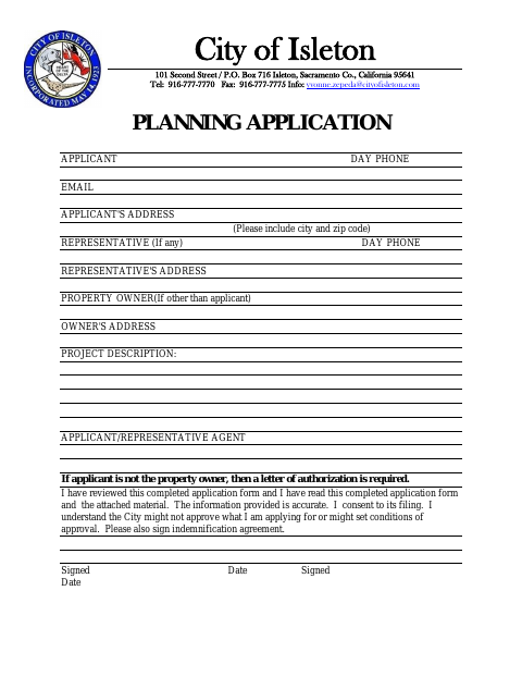 First page of the Planning Application