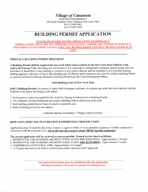 First page of the Building Permit Application