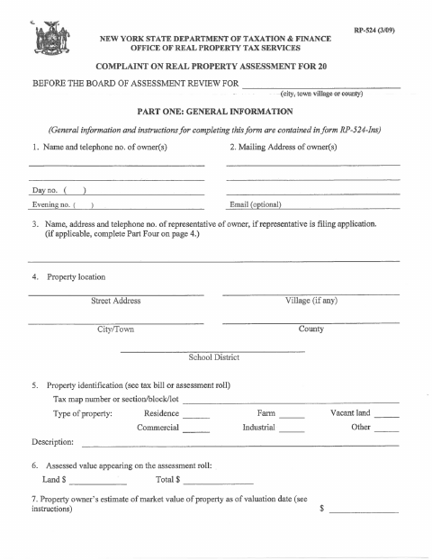 First page of the Complaint on Real Property Assessment
