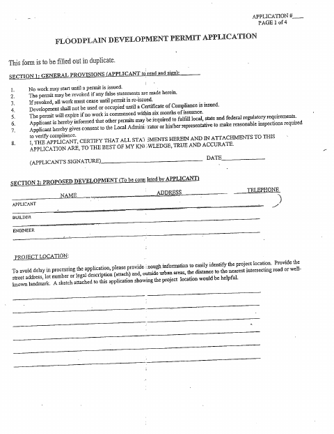 First page of the Floodplain Development Permit Application