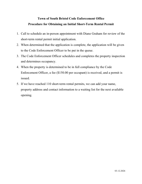 First page of the Short-Term Rental Permit Initial Application