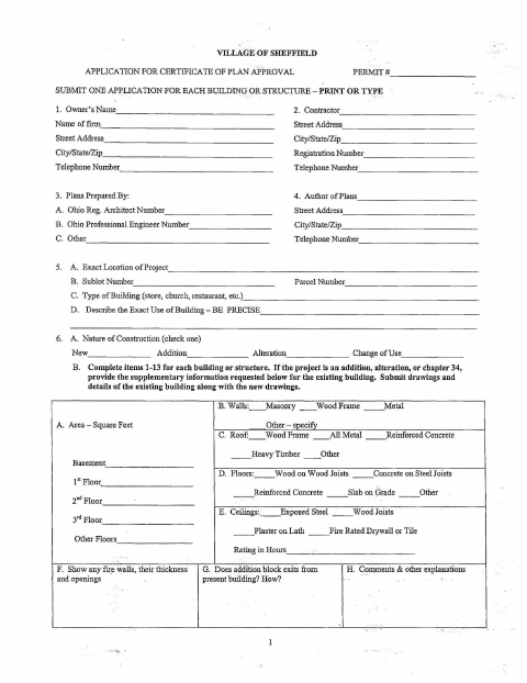 First page of the Commercial Plan Approval Application