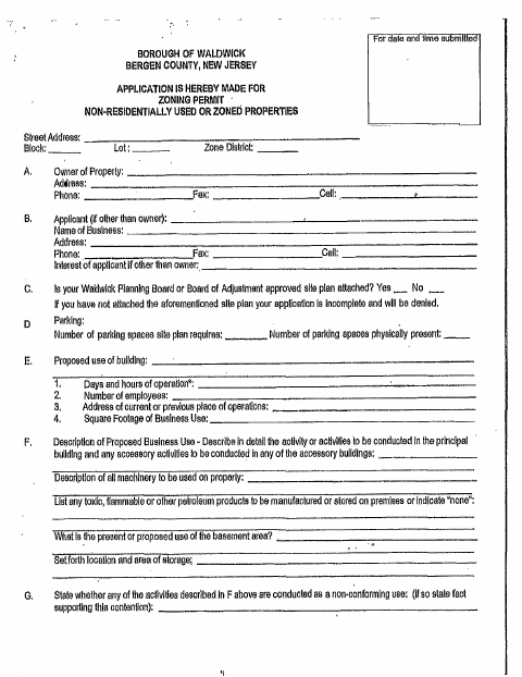 First page of the Non-Residential Zoning Permit Application