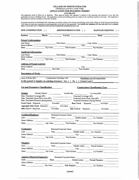 First page of the Building Permit Application
