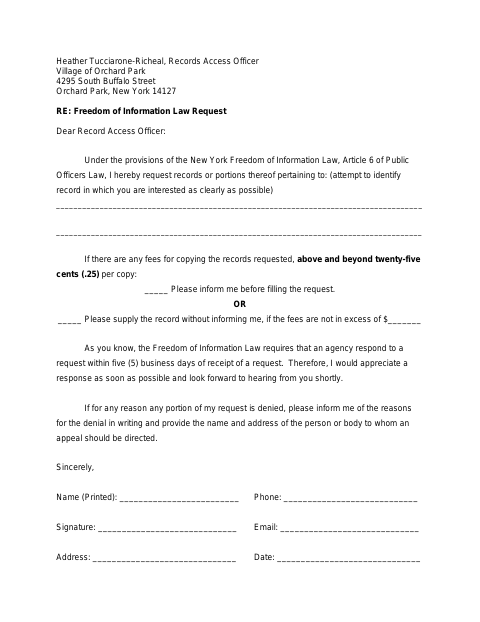First page of the FOIL Request Form
