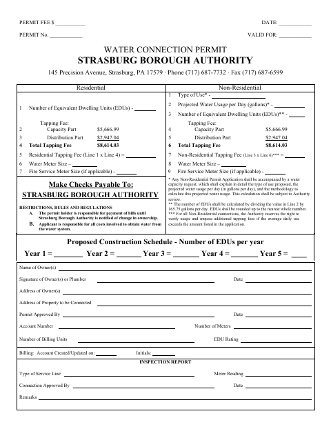 First page of the Water Connection Permit