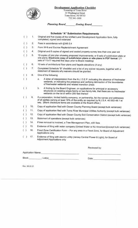 First page of the Variance Application