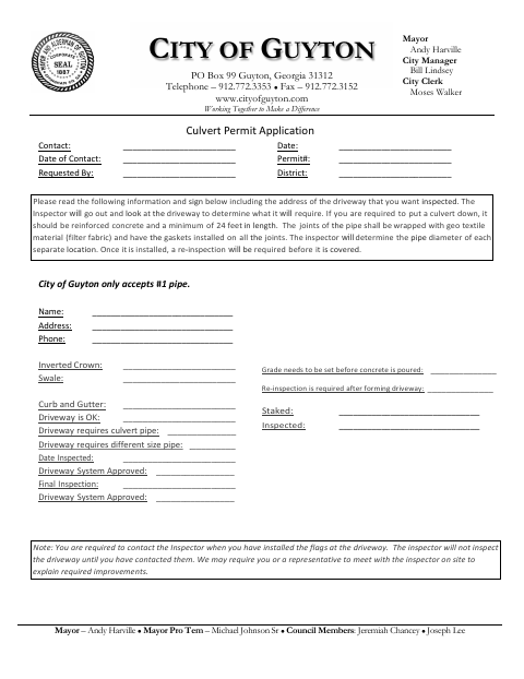 First page of the Culvert Permit Application