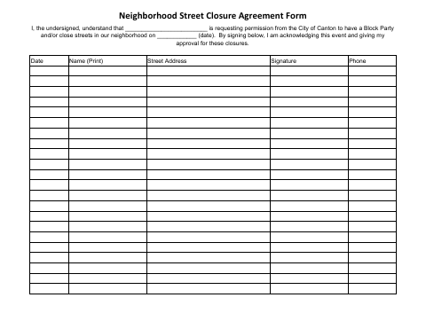First page of the Neighborhood Street Closure / Block Party Petition