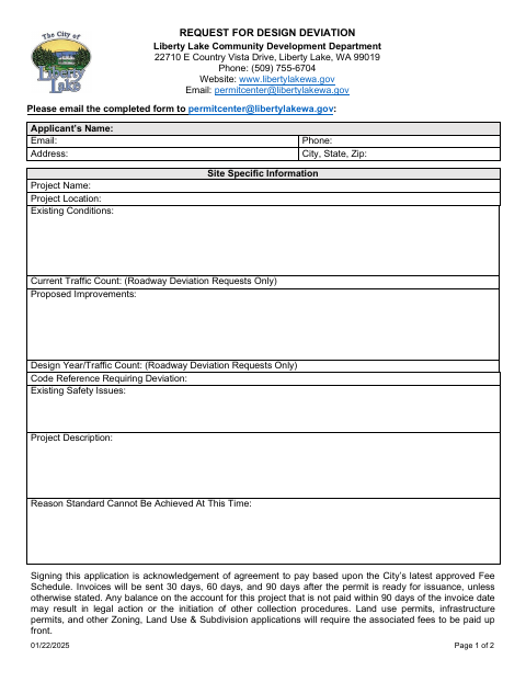 First page of the Request for Design Deviation
