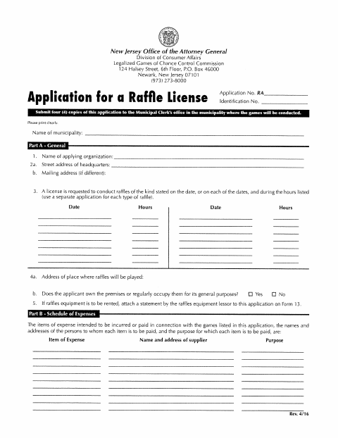 First page of the Application for a Raffle License