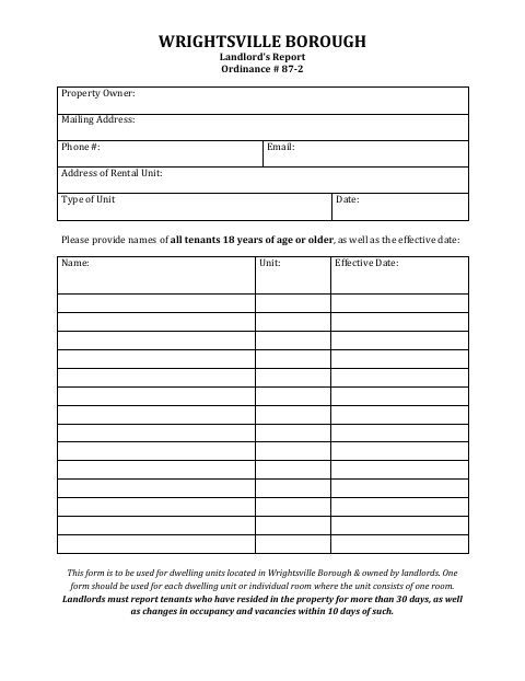 First page of the Landlord’s Report