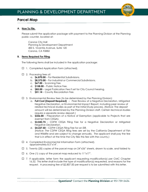First page of the Parcel Map Submittal Requirements