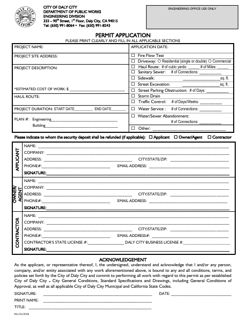 First page of the Permit Application