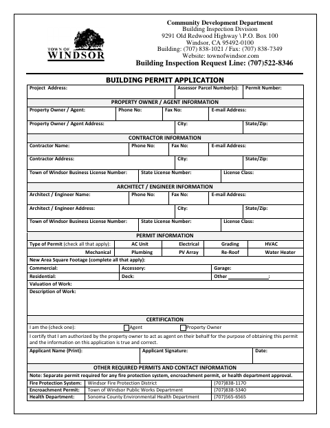 First page of the Building Permit Application