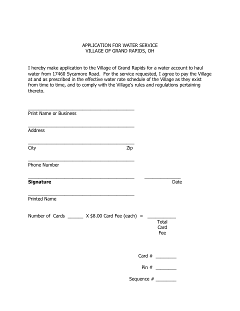 First page of the Application for Water Service