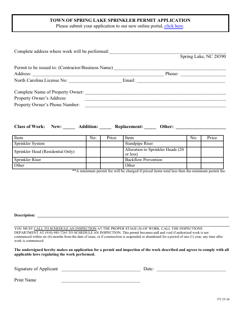First page of the Sprinkler Permit Application