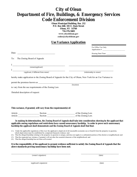First page of the Use Variance Application