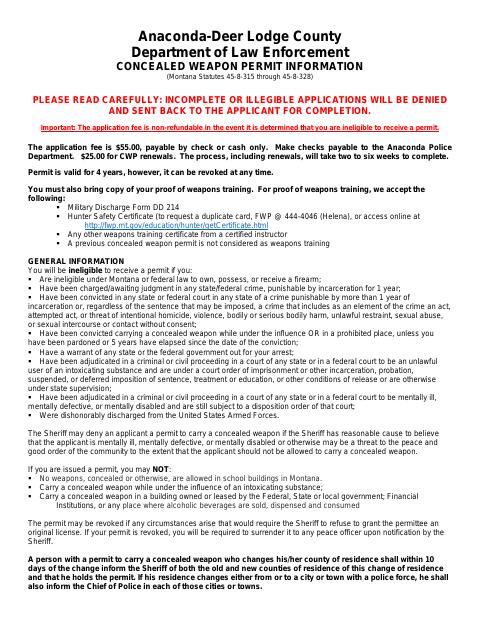 First page of the Concealed Weapon Permit Application