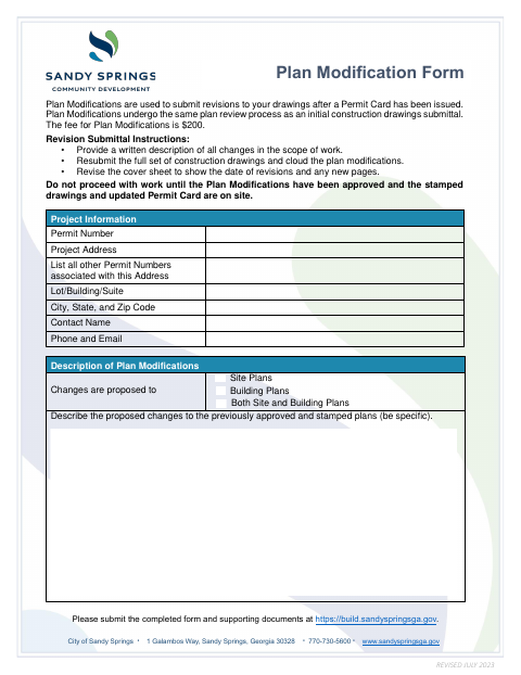 First page of the Plan Modification Form