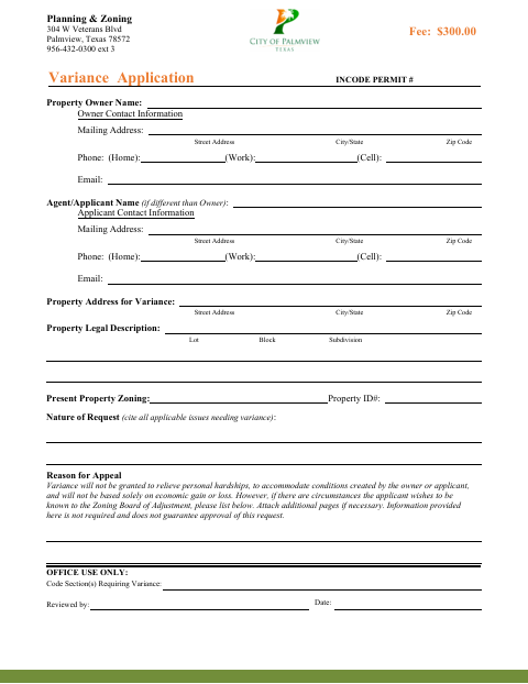 First page of the Zoning Variance Application