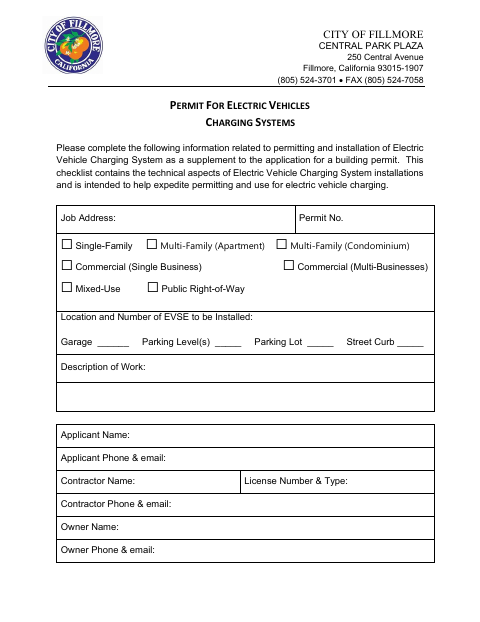 First page of the Permit for Electric Vehicles Charging Systems