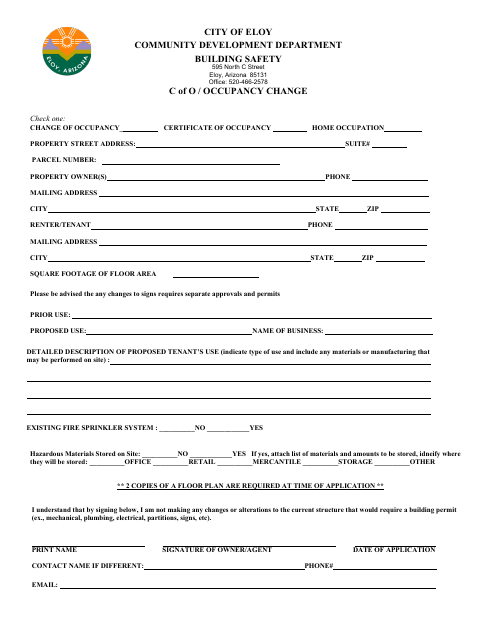 First page of the Change of Occupancy Certificate of Occupancy